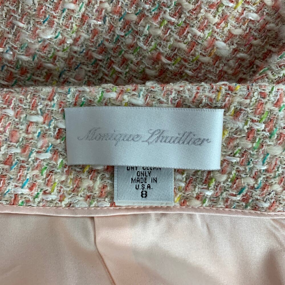MONIQUE LHUILLIER Size 6 Beige Salmon Viscose Blend Tweed Zip Up Skirt Set - Picture 11 of 11